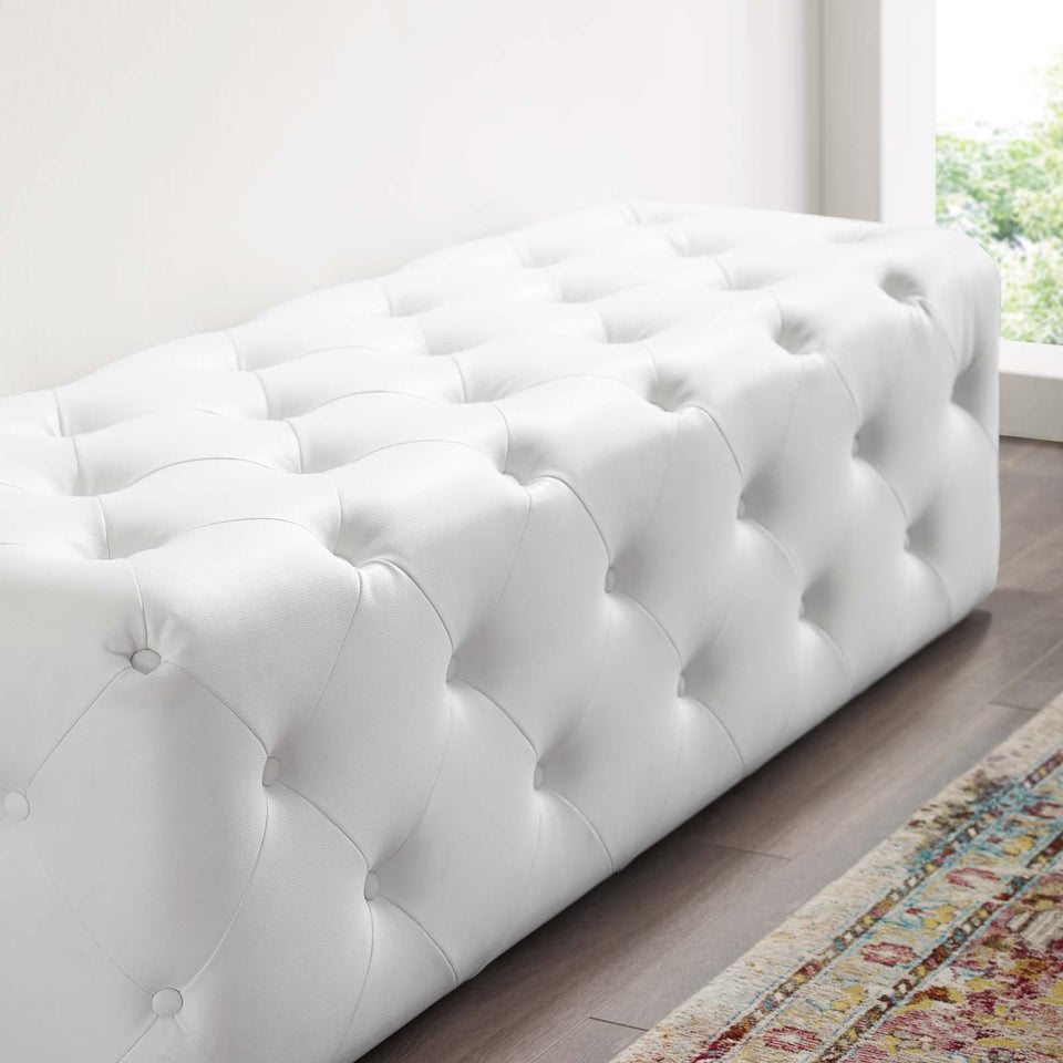 Anthem 60" Tufted Button Entryway Faux Leather Bench in White.