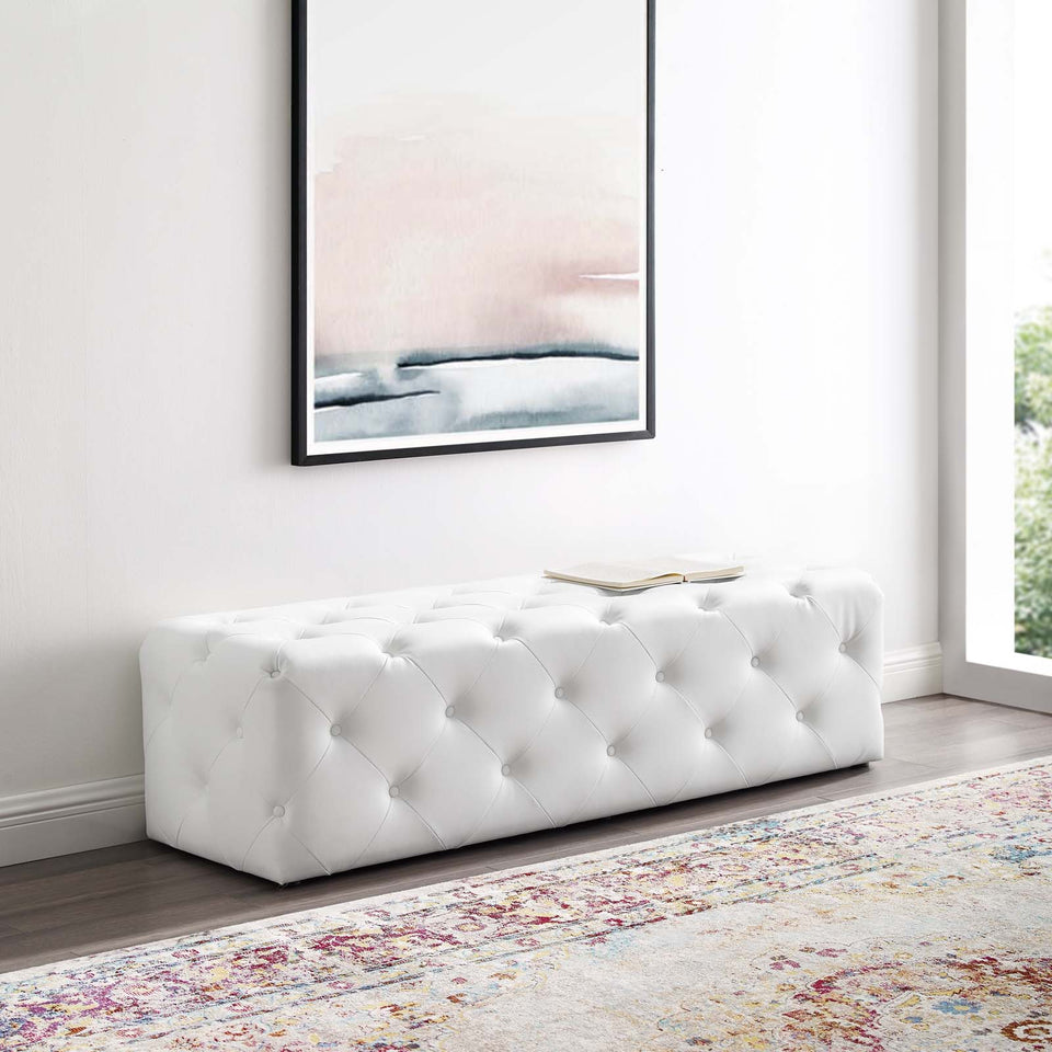 Anthem 60" Tufted Button Entryway Faux Leather Bench in White.