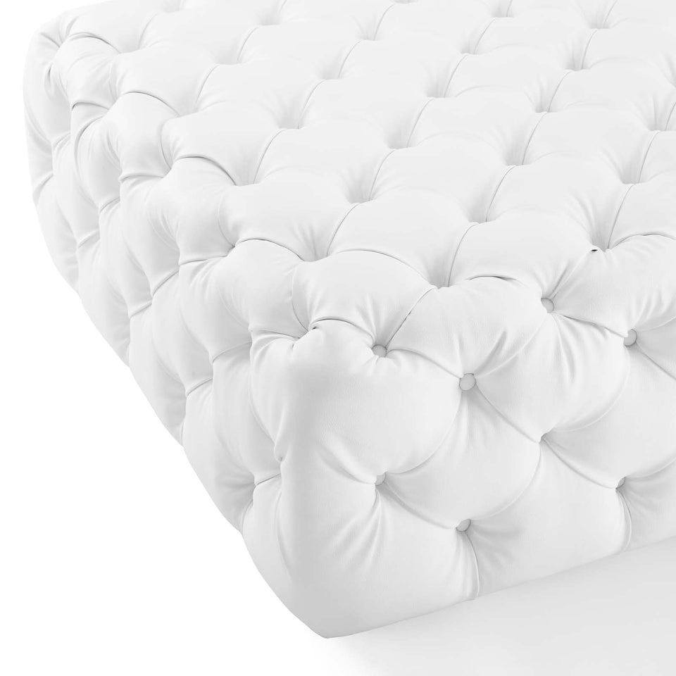 Anthem Tufted Button Large Square Faux Leather Ottoman in White.