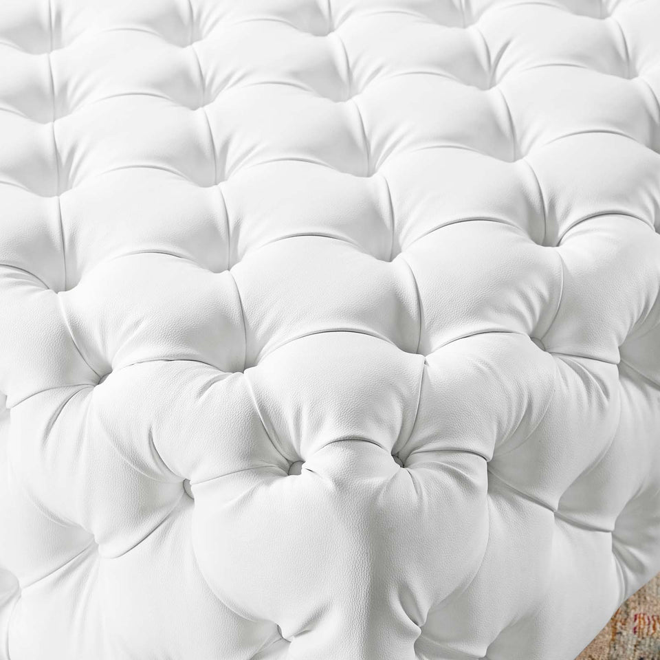 Anthem Tufted Button Large Square Faux Leather Ottoman in White.