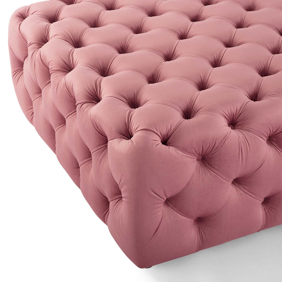 Anthem Tufted Button Large Square Performance Velvet Ottoman.