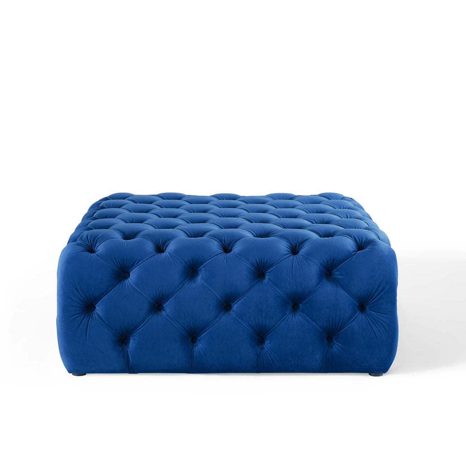 Anthem Tufted Button Large Square Performance Velvet Ottoman.