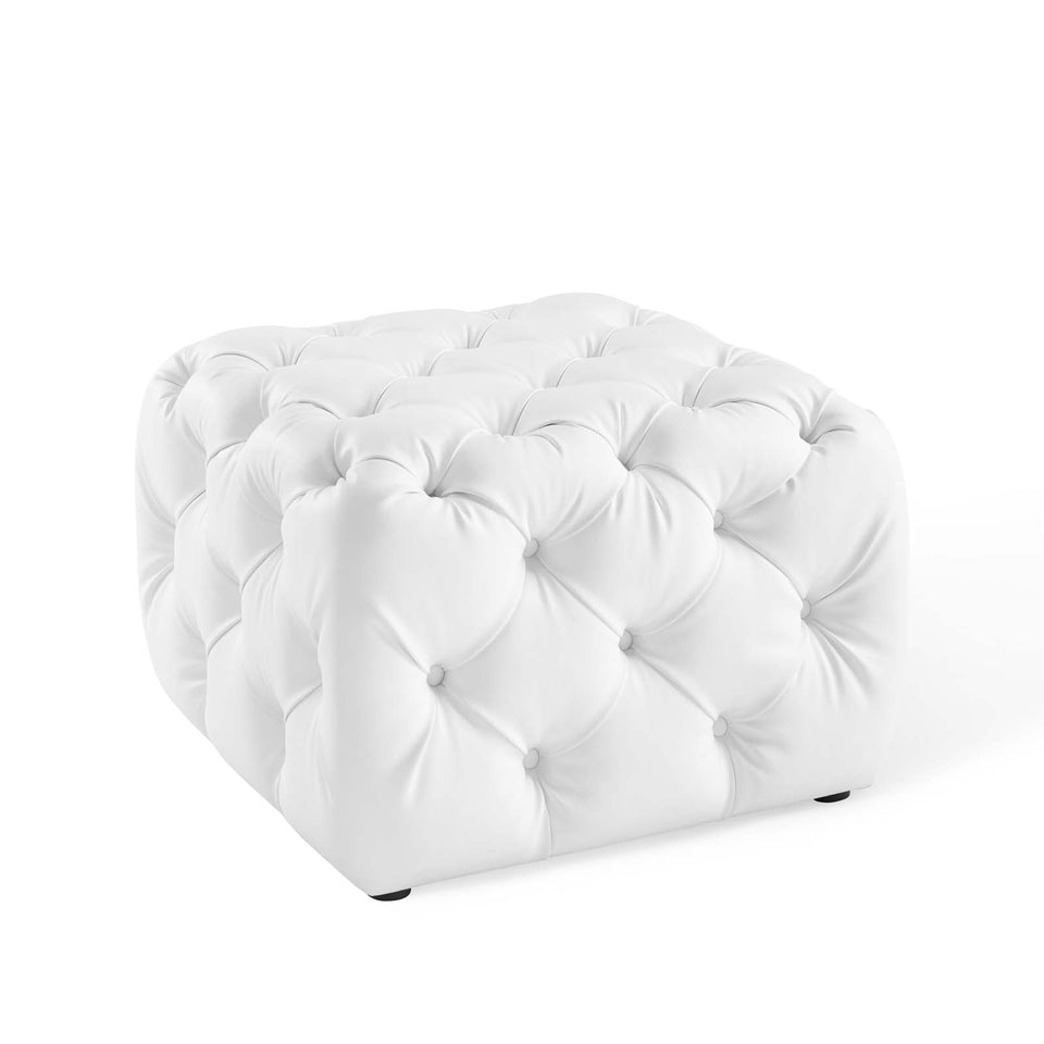 Anthem Tufted Button Square Faux Leather Ottoman in White.