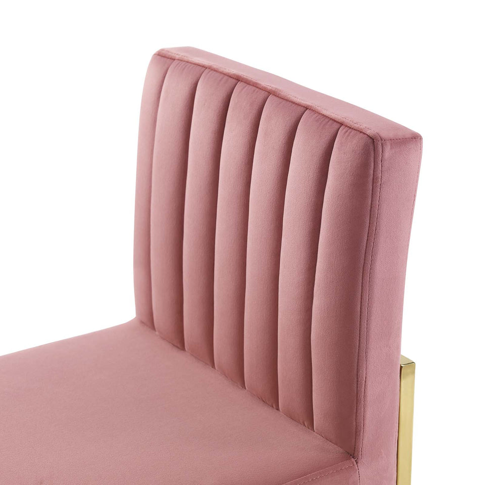 Carriage Channel Tufted Sled Base Performance Velvet Dining Chair in Gold.