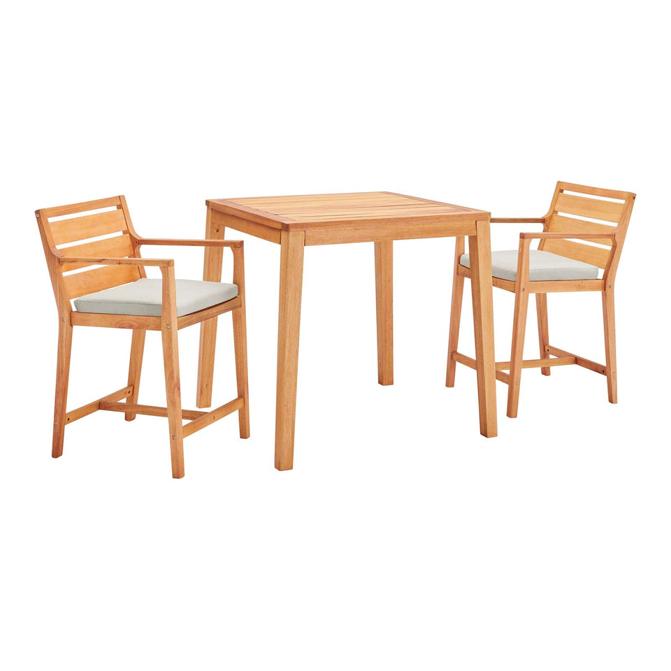 Portsmouth 3 Piece Outdoor Patio Karri Wood Bar Set in Natural Taupe.