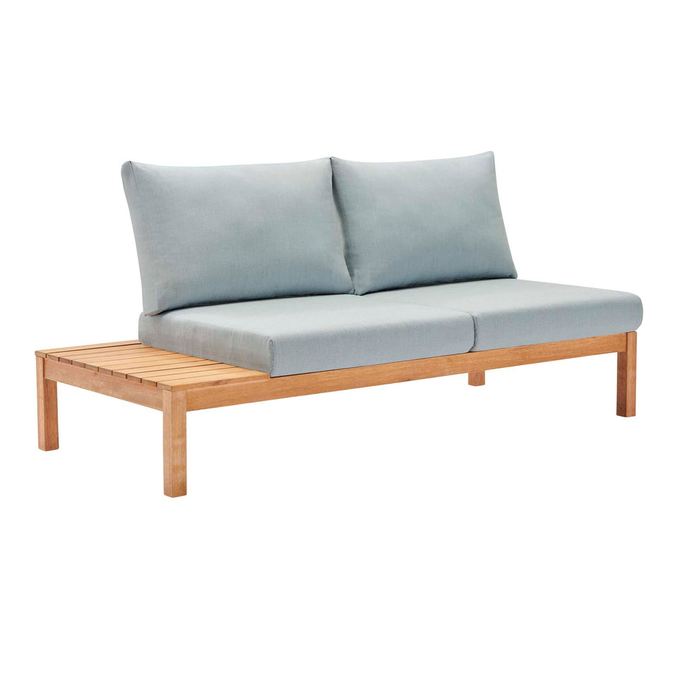 Freeport 3 Piece Outdoor Patio Karri Wood Sectional in Natural Light Blue.