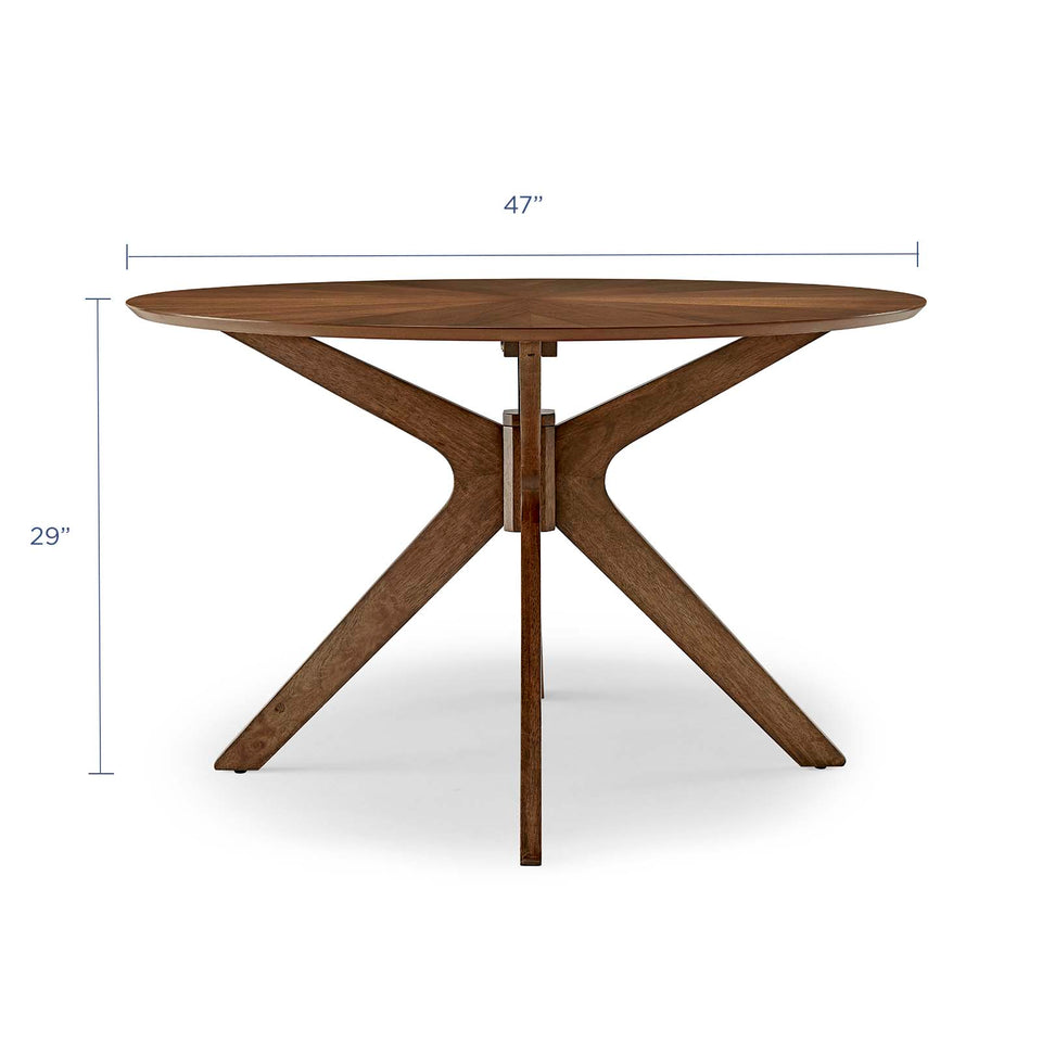 Crossroads 47" Round Wood Dining Table in Walnut.
