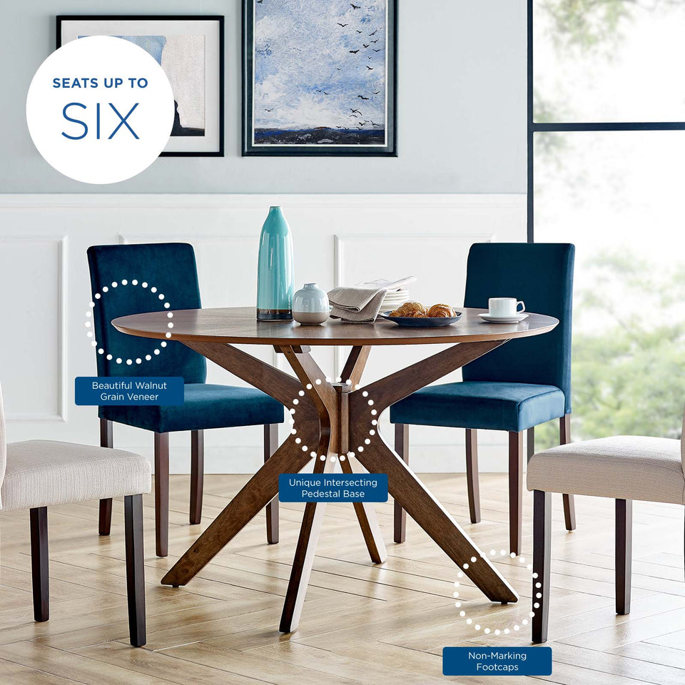 Crossroads 47" Round Wood Dining Table in Walnut.