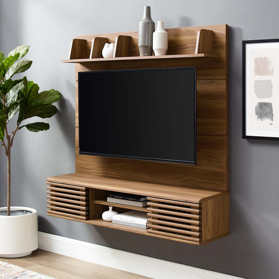 Render Wall Mounted TV Stand Entertainment Center in Walnut.