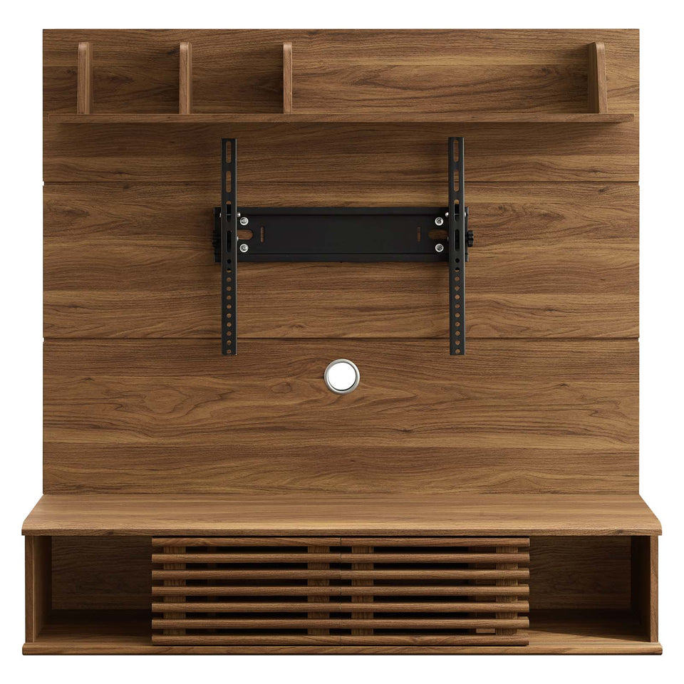 Render Wall Mounted TV Stand Entertainment Center in Walnut.