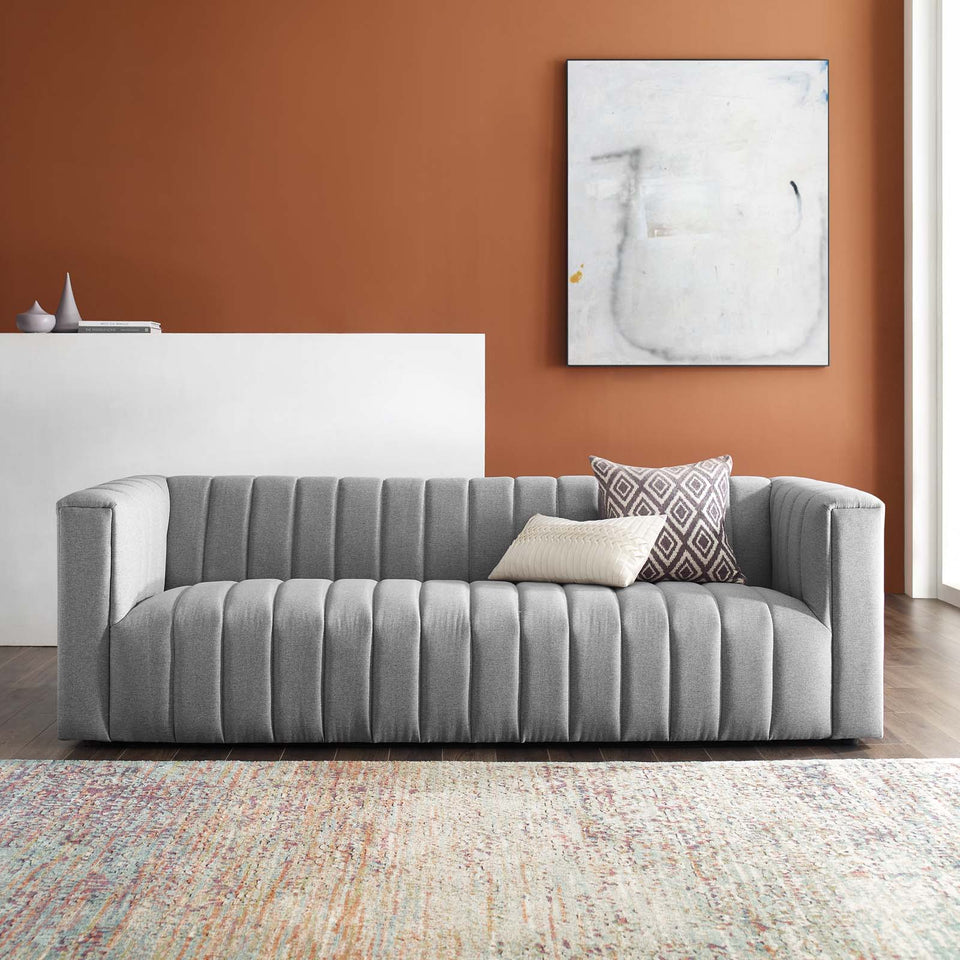 Reflection Channel Tufted Upholstered Fabric Sofa.