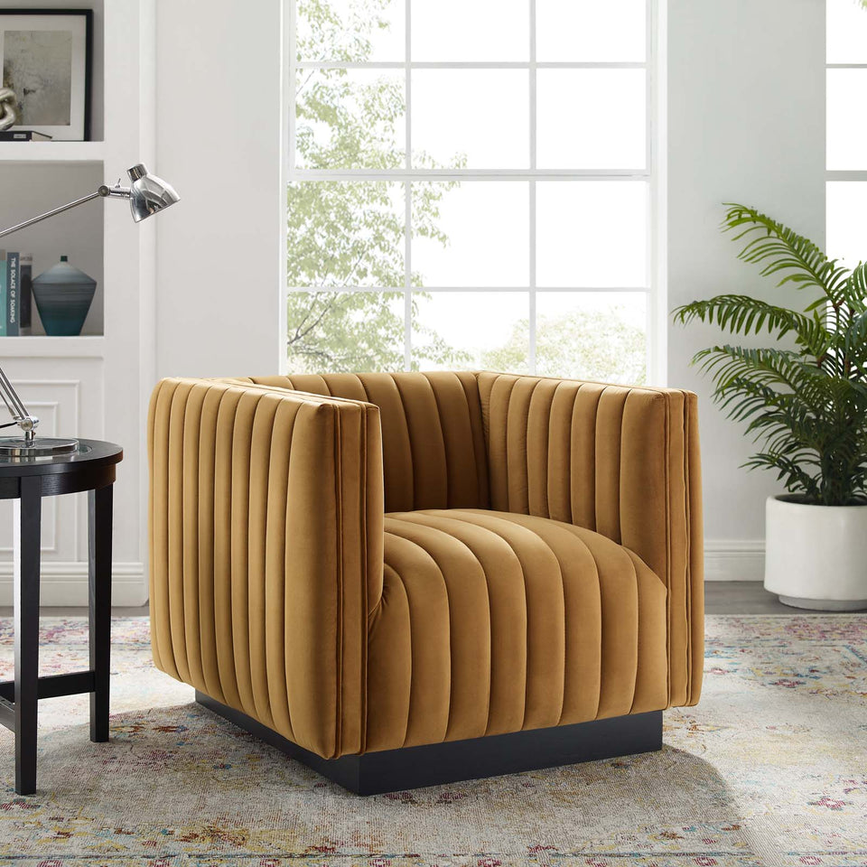 Conjure Channel Tufted Performance Velvet Accent Armchair.