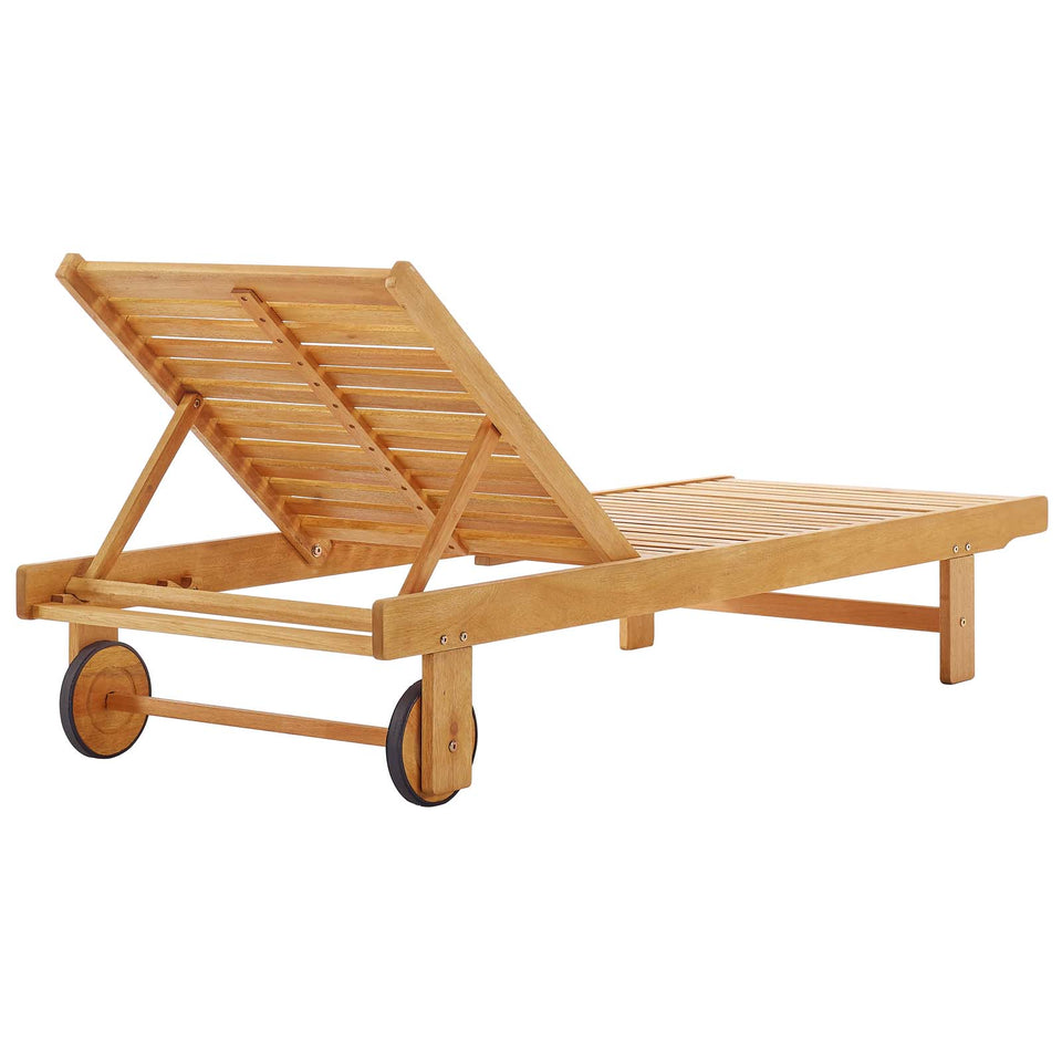 Hatteras Outdoor Patio Eucalyptus Wood Chaise Lounge Set of 2 in Natural.