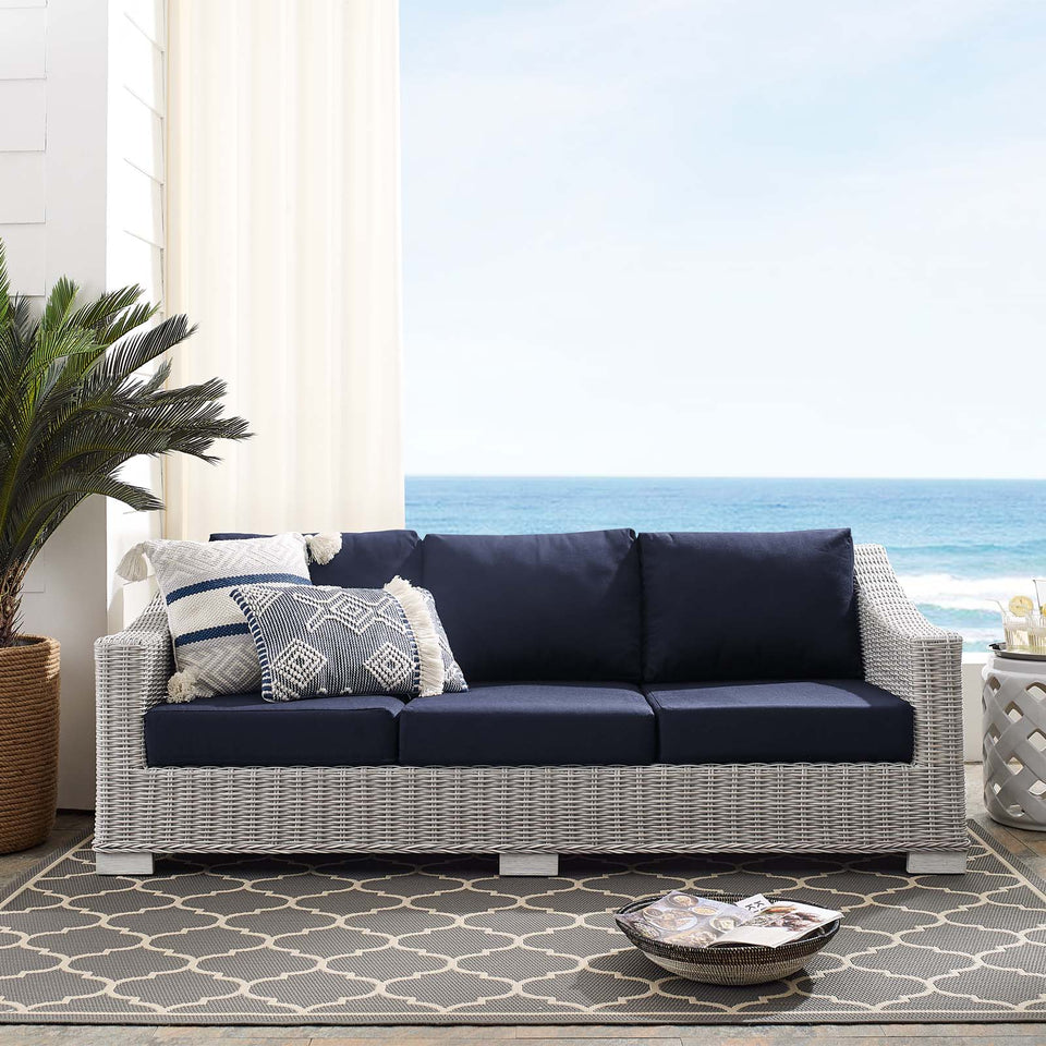 Conway Sunbrella® Outdoor Patio Wicker Rattan Sofa.