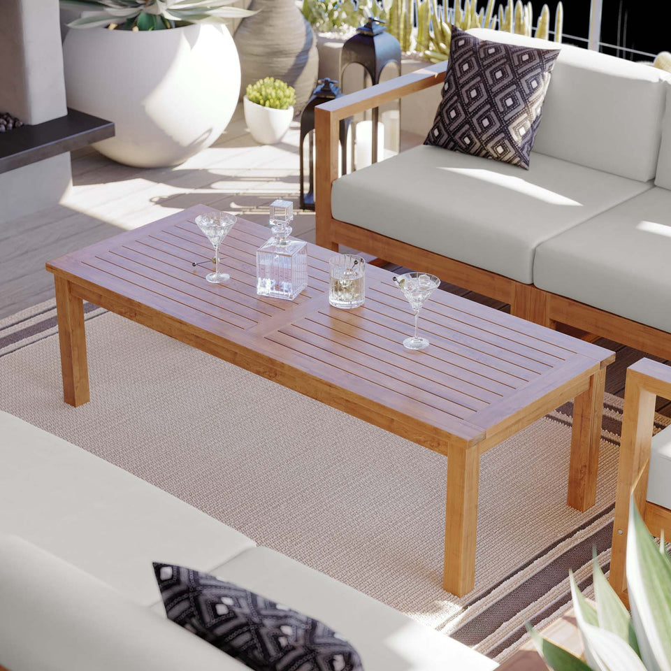 Upland Outdoor Patio Teak Wood Coffee Table in Natural.
