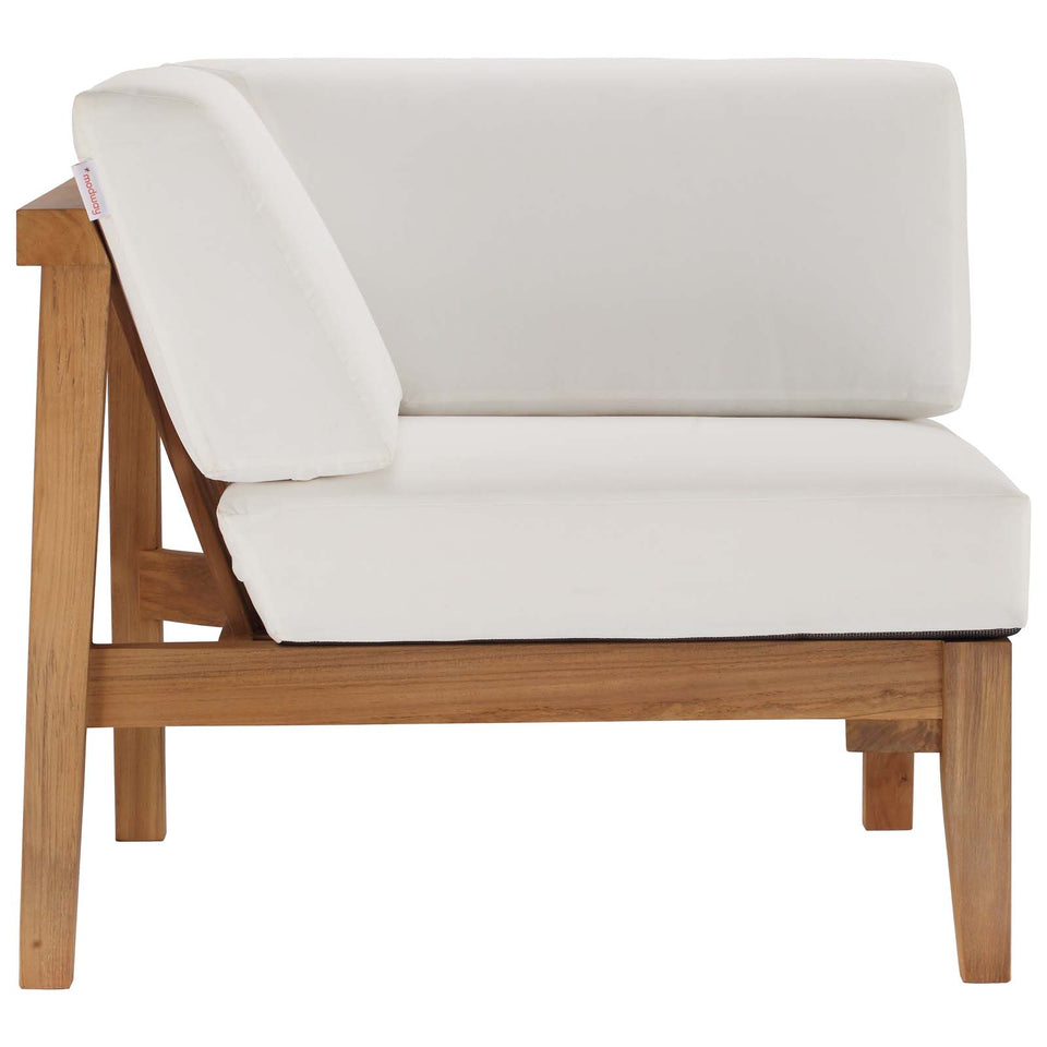 Bayport Outdoor Patio Teak Wood Corner Chair in Natural White.