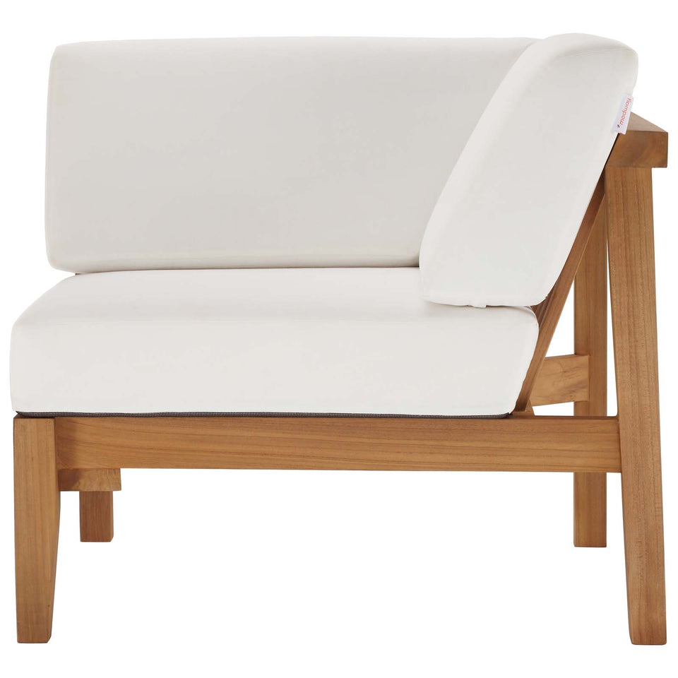 Bayport Outdoor Patio Teak Wood Corner Chair in Natural White.