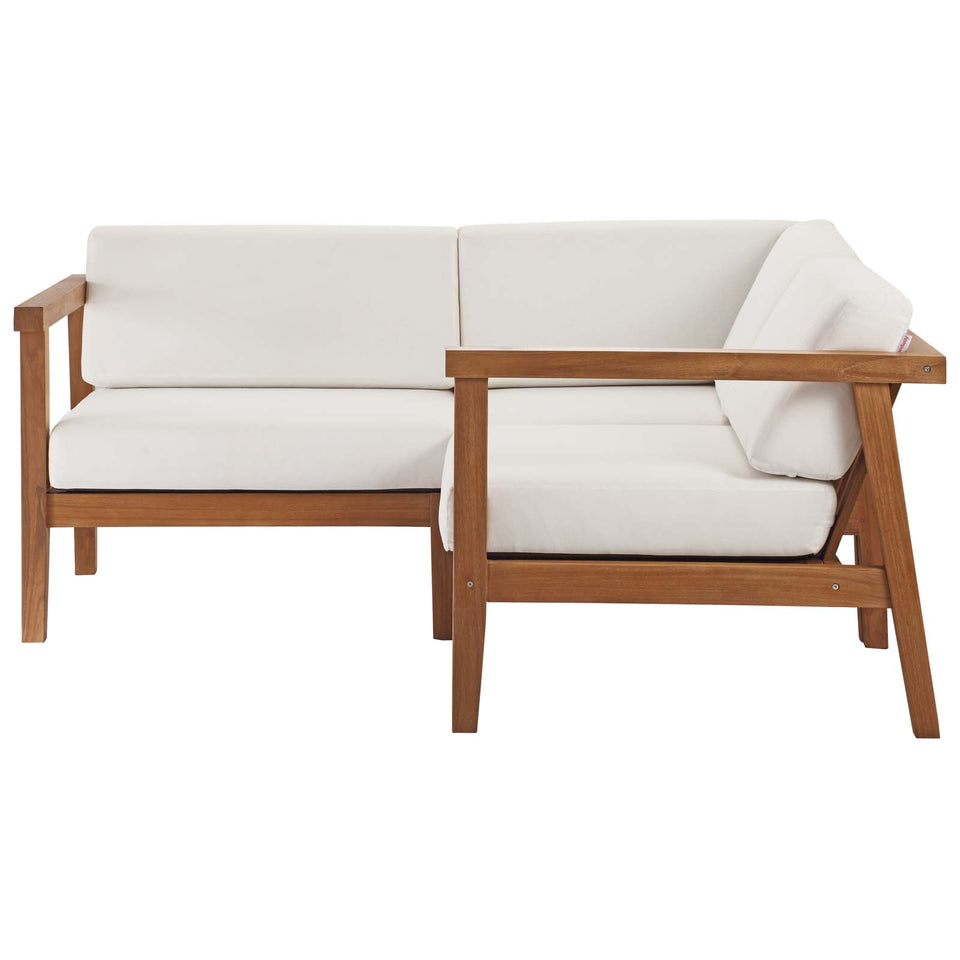 Bayport Outdoor Patio Teak Wood 3-Piece Sectional Sofa Set in Natural White.