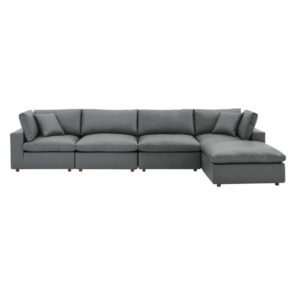 Commix Down Filled Overstuffed Vegan Leather 5-Piece Sectional Sofa.