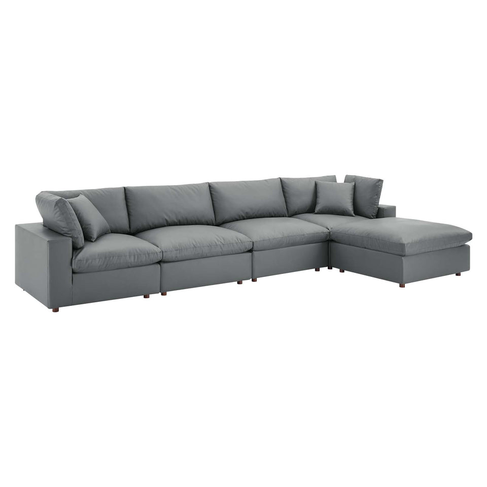 Commix Down Filled Overstuffed Vegan Leather 5-Piece Sectional Sofa.