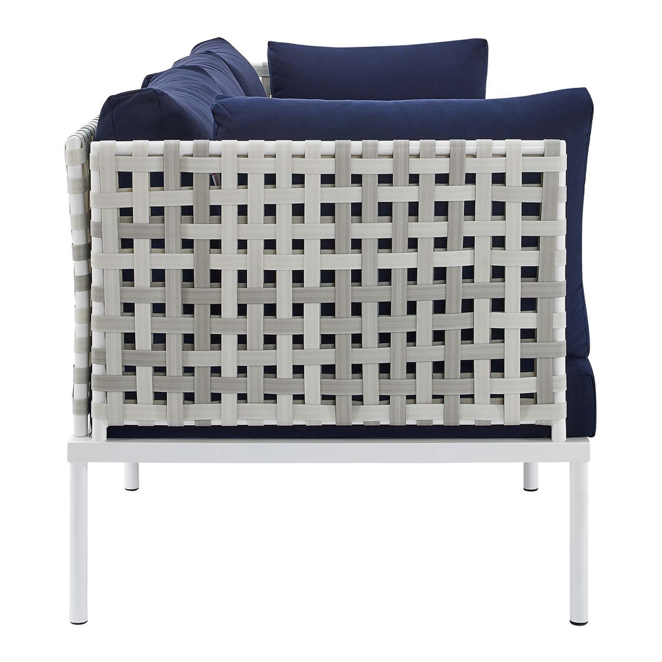 Harmony Sunbrella® Basket Weave Outdoor Patio Aluminum Sofa.