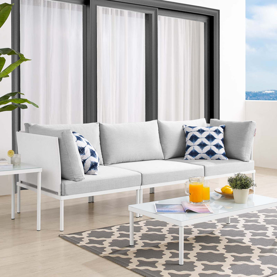 Harmony Sunbrella® Outdoor Patio Aluminum Sofa in White.
