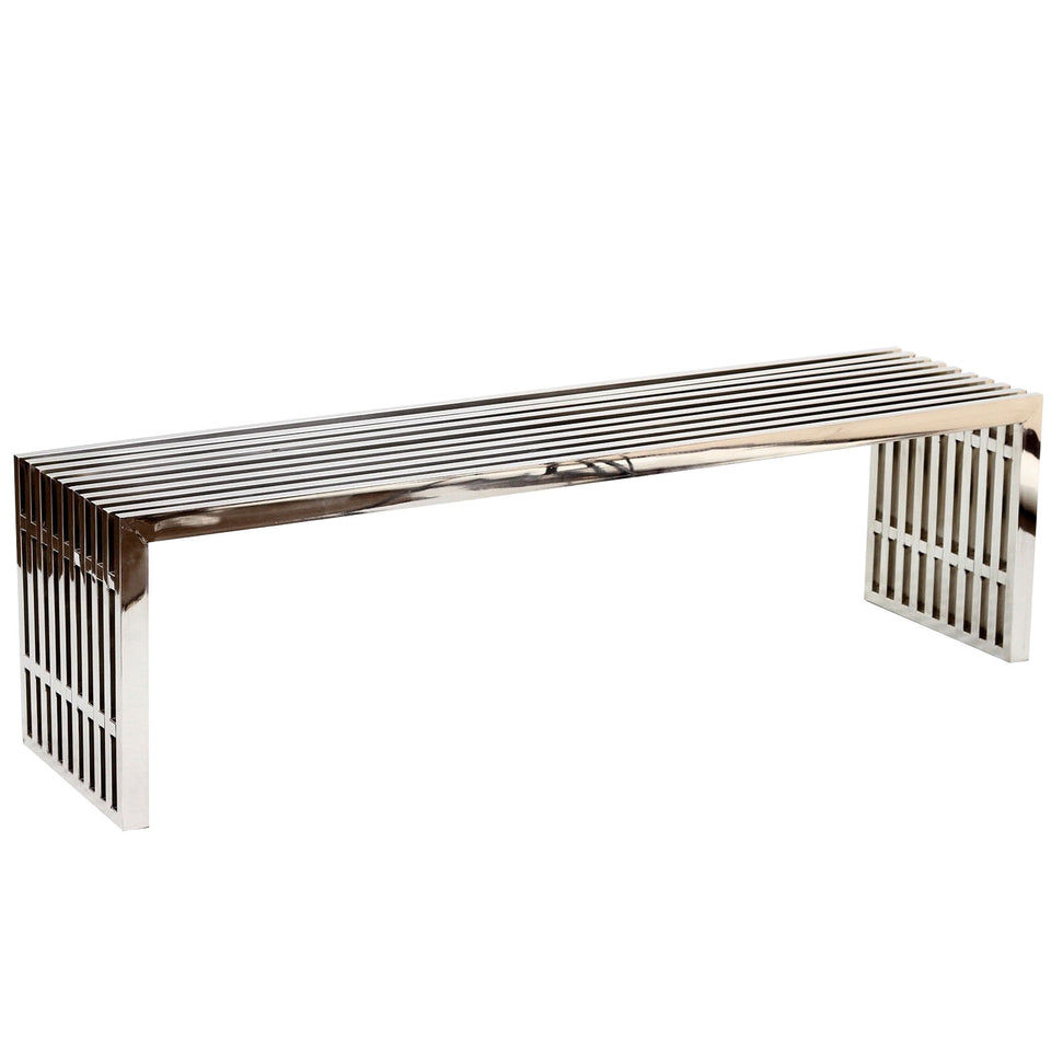 Gridiron Large Stainless Steel Bench in Silver.