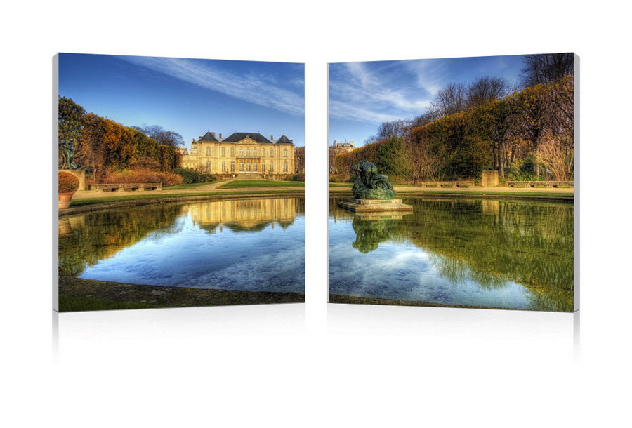 French chateaux mounted photography print diptych