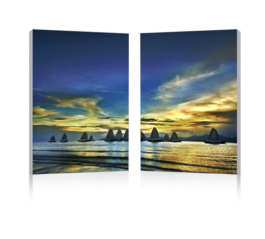 Sunset sails mounted photography print diptych
