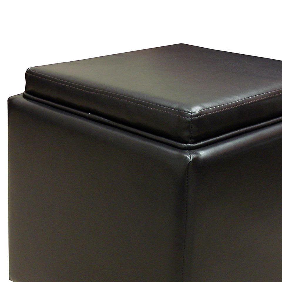 Rainbow Contemporary Storage Ottoman With Tray in Brown Bonded Leather