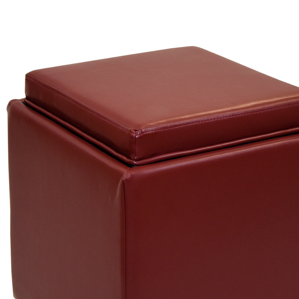 Rainbow Contemporary Storage Ottoman With Tray in Red Bonded Leather