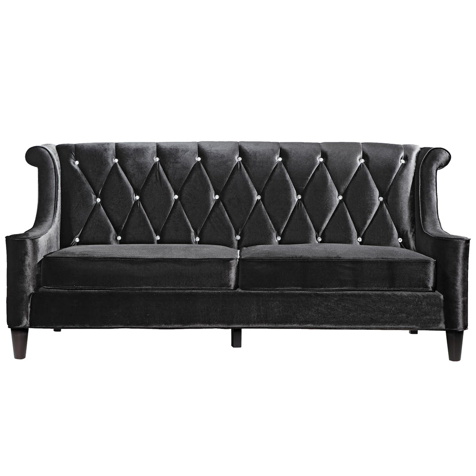 Barrister Sofa In Black Velvet With Crystal Buttons