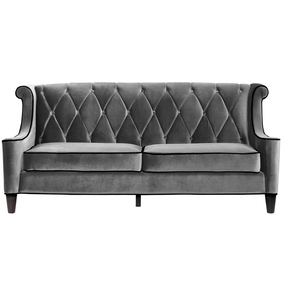 Barrister Sofa In Gray Velvet With Black Piping