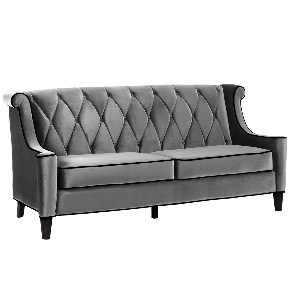 Barrister Sofa In Gray Velvet With Black Piping