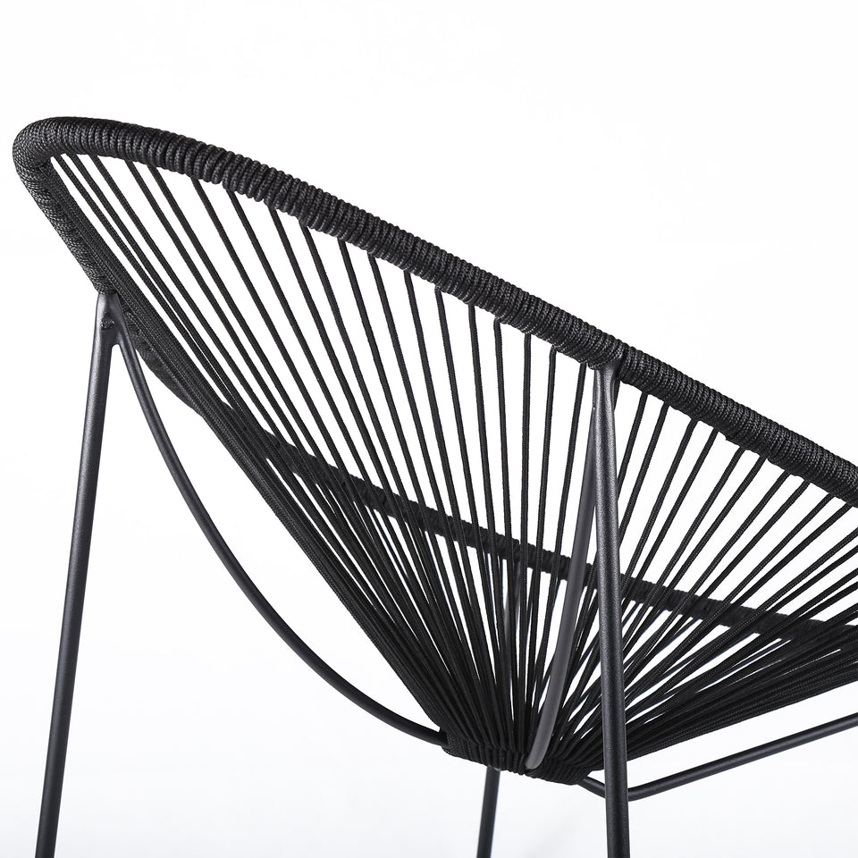 Acapulco Indoor Outdoor Steel Papasan Lounge Chair with Black Rope
