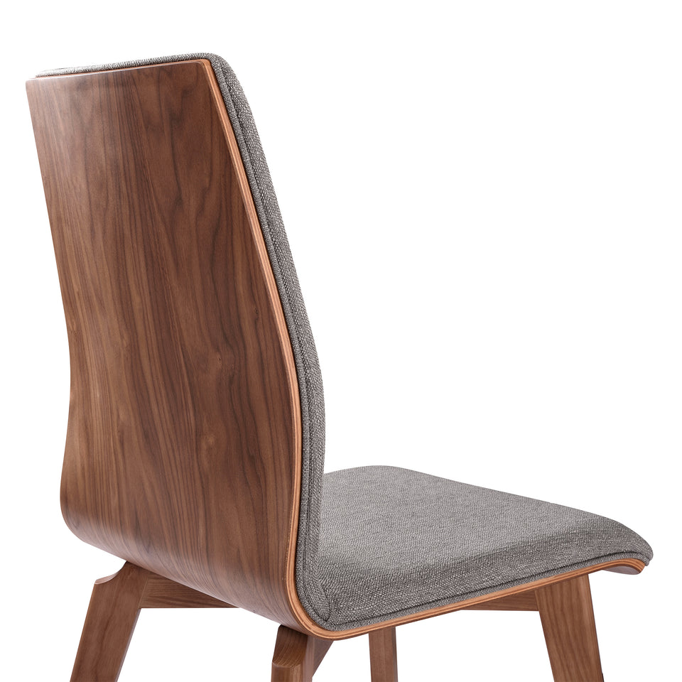 Archie Mid-Century Dining Chair in Walnut Finish and Gray Fabric - Set of 2