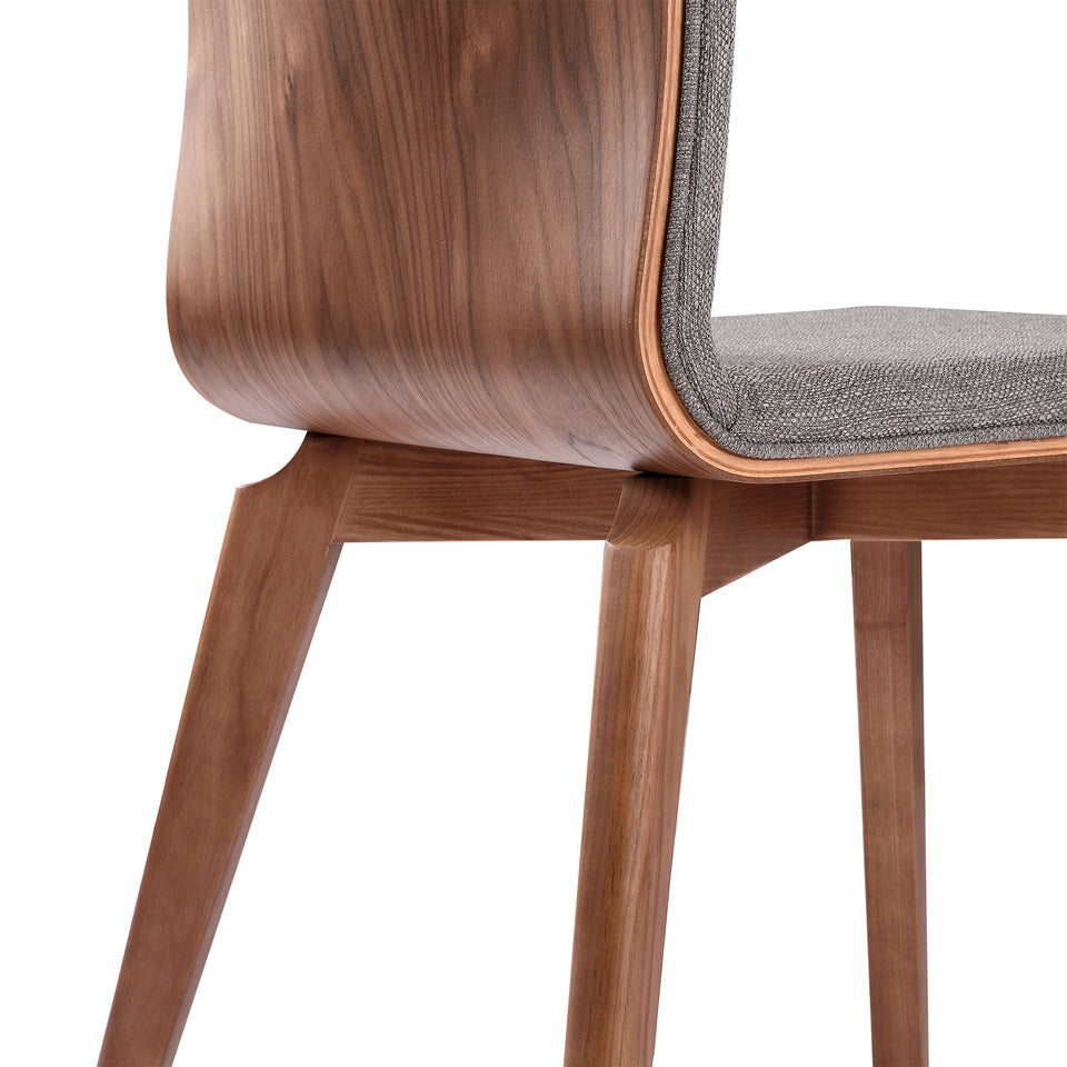 Archie Mid-Century Dining Chair in Walnut Finish and Gray Fabric - Set of 2