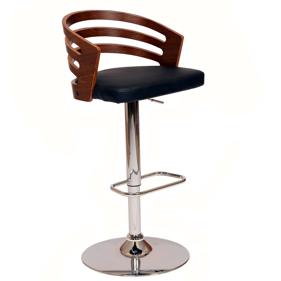 Adele Swivel Barstool In Black PU/ Walnut Veneer and Chrome Base