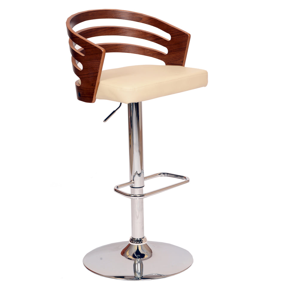 Adele Swivel Barstool In Cream PU/ Walnut Veneer and Chrome Base