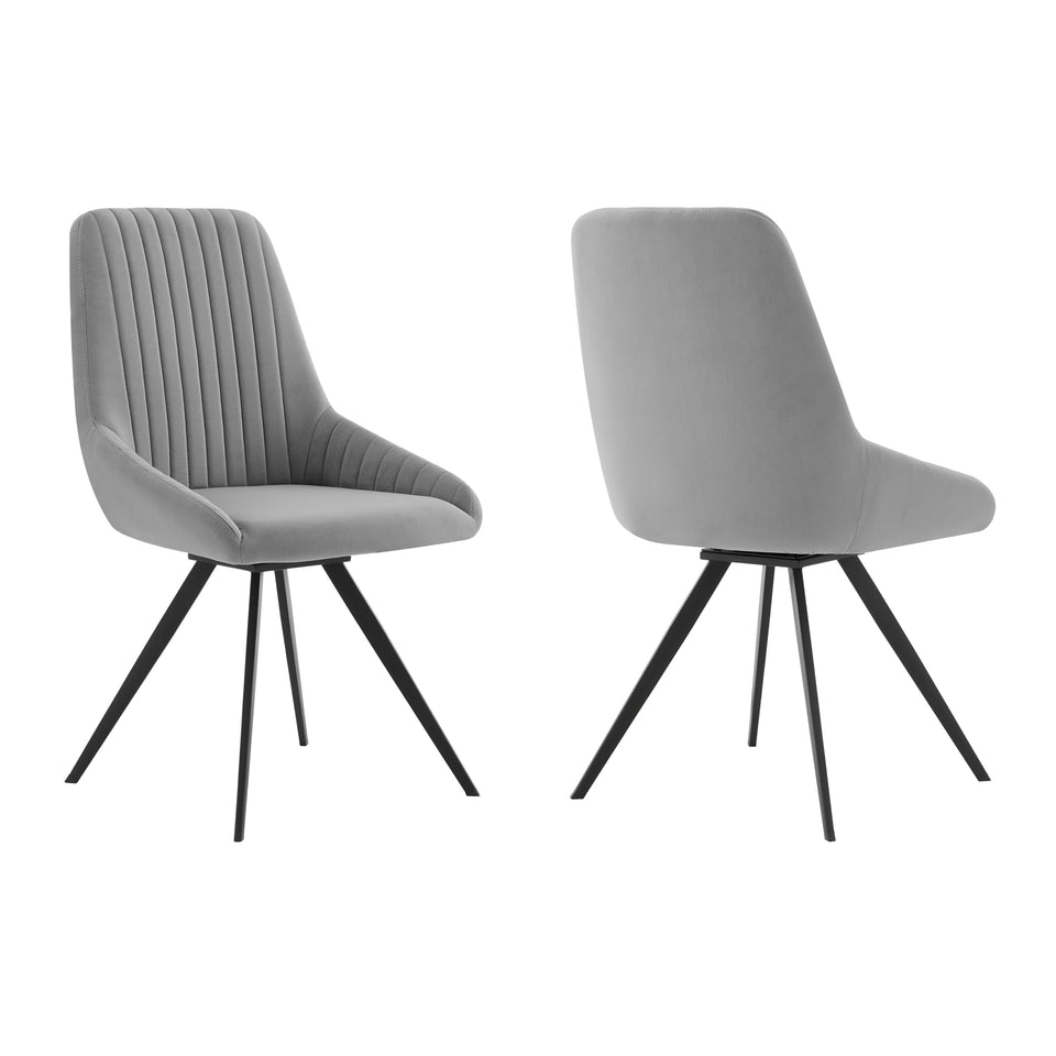 Alison Swivel Gray Velvet and Metal Dining Room Chairs - Set of 2