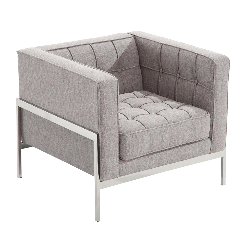 Andre Contemporary Chair In Gray Tweed and Stainless Steel