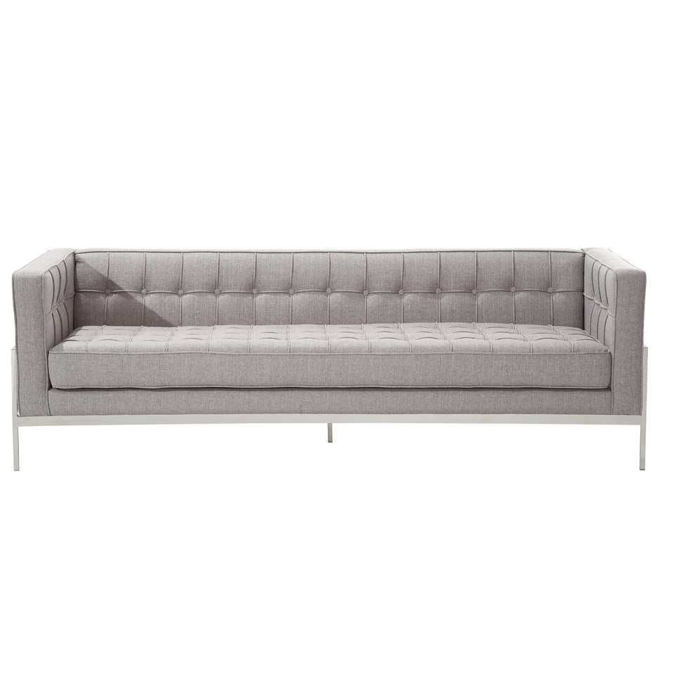 Andre Contemporary Sofa In Gray Tweed and Stainless Steel