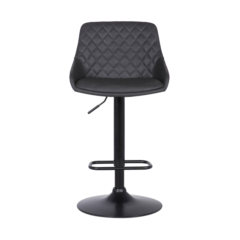 Anibal Contemporary Adjustable Barstool in Black Powder Coated Finish and Gray Faux Leather