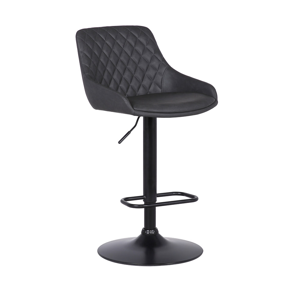 Anibal Contemporary Adjustable Barstool in Black Powder Coated Finish and Gray Faux Leather