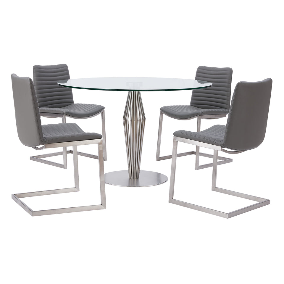 April Contemporary Dining Chair in Brushed Stainless Steel Finish and Gray Faux Leather - Set of 2