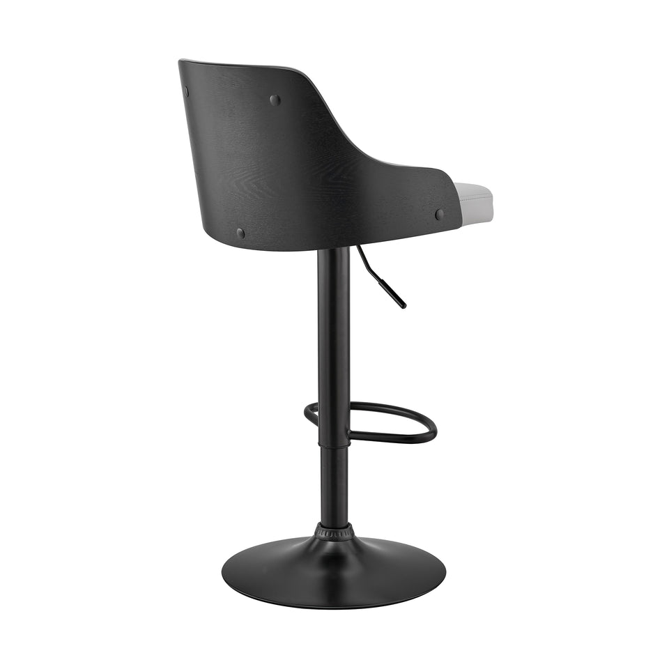 Asher Adjustable Grey Faux Leather and Black Finish Bar Stool