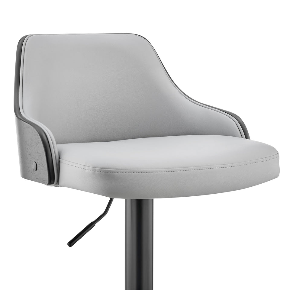 Asher Adjustable Grey Faux Leather and Black Finish Bar Stool