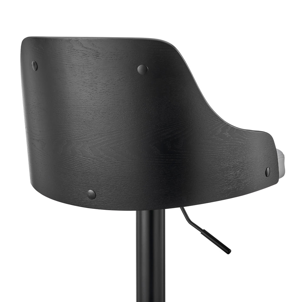 Asher Adjustable Grey Faux Leather and Black Finish Bar Stool
