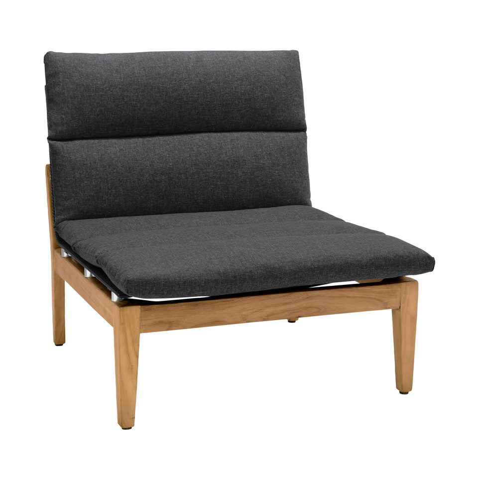 Arno Outdoor Modular Teak Wood Lounge Chair with Charcoal Olefin