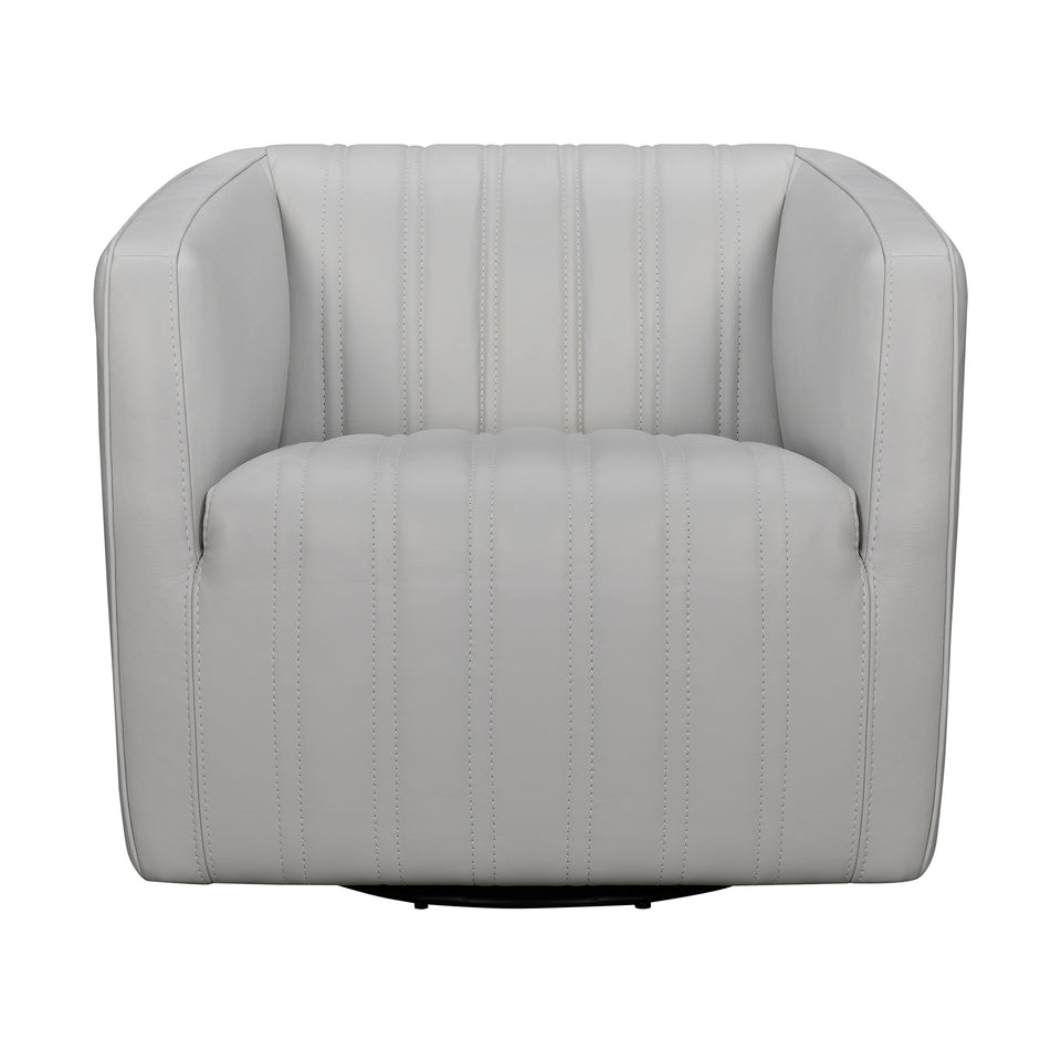 Aries Dove Gray Genuine Leather Swivel Barrel Chair